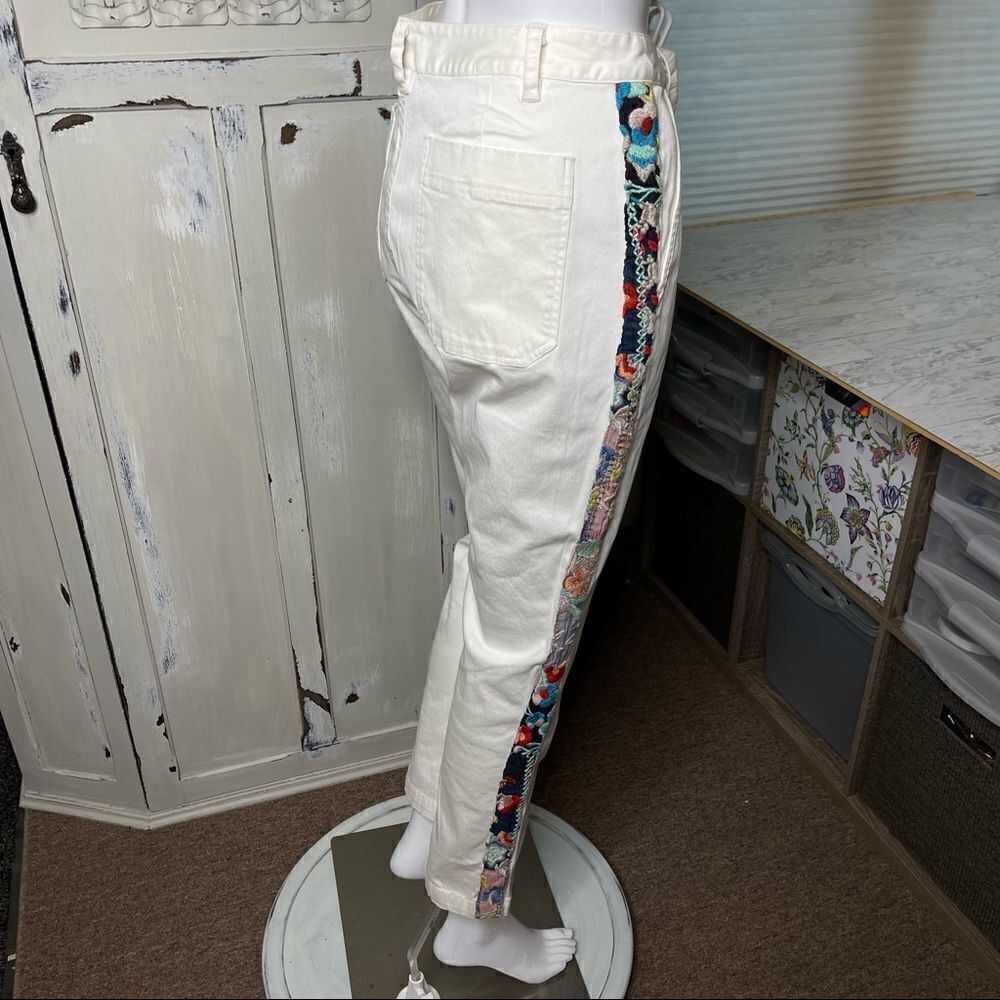 Johnny Was White Patchwork Twill Pants Jeans Size… - image 6